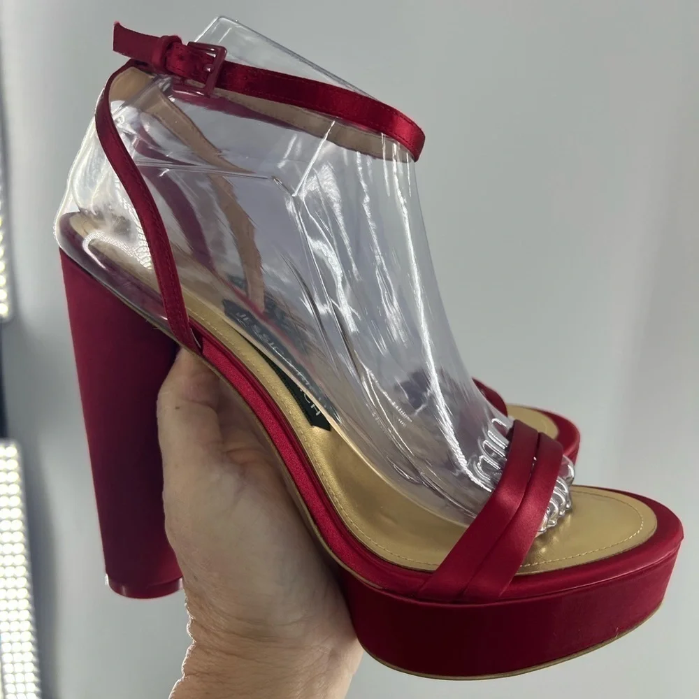 JESSICA RICH PLATFORM SANDAL SATIN RED 5.5”HEEL” SIZE 10 MEDIUM